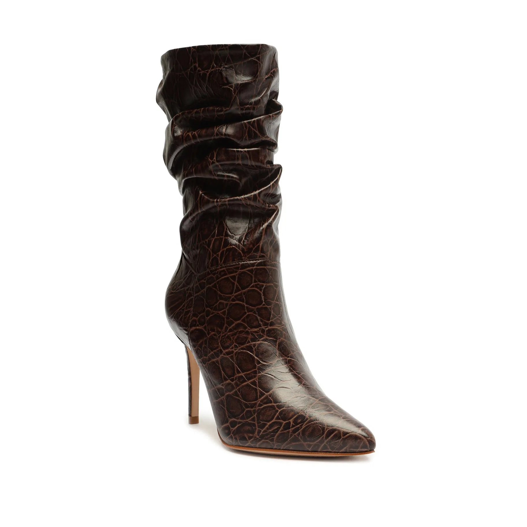 Ashlee Crocodile-Embossed Leather Bootie