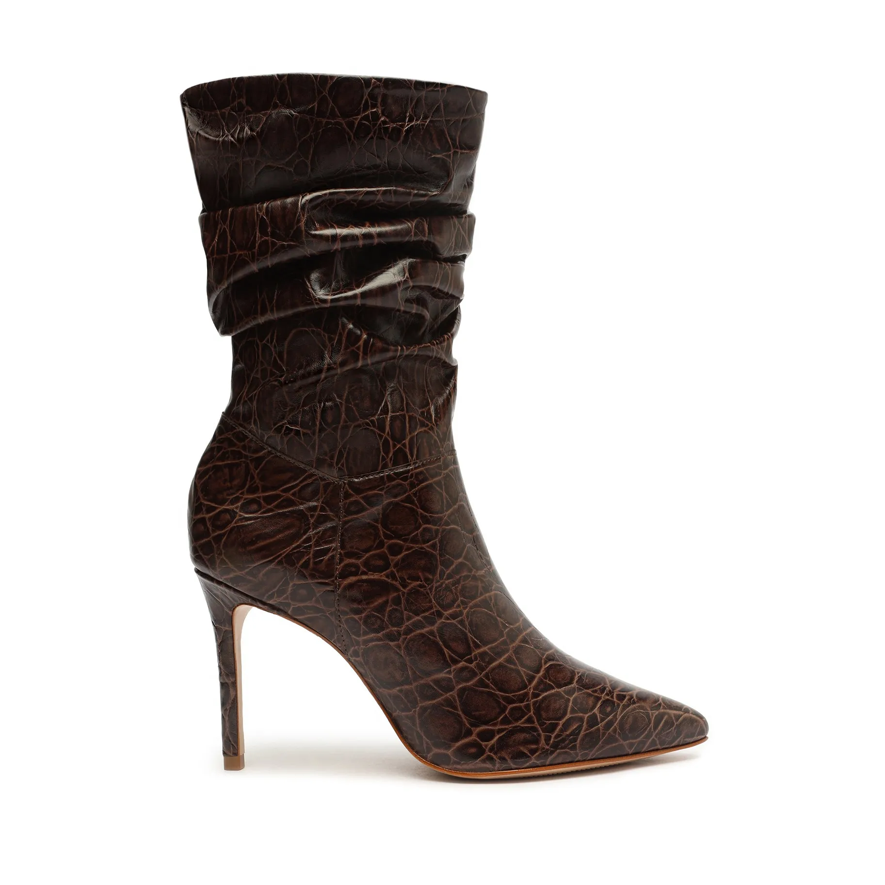 Ashlee Crocodile-Embossed Leather Bootie