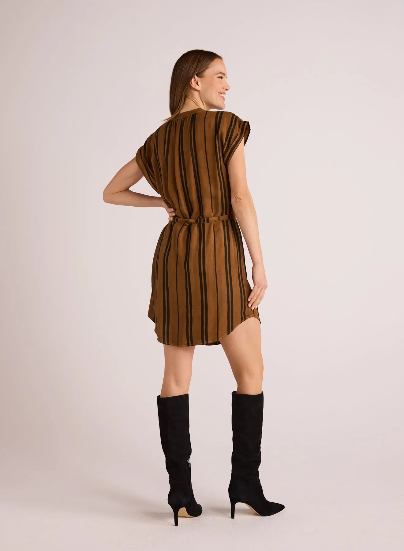 Belted Cap Sleeve Dress - Gilded Brown