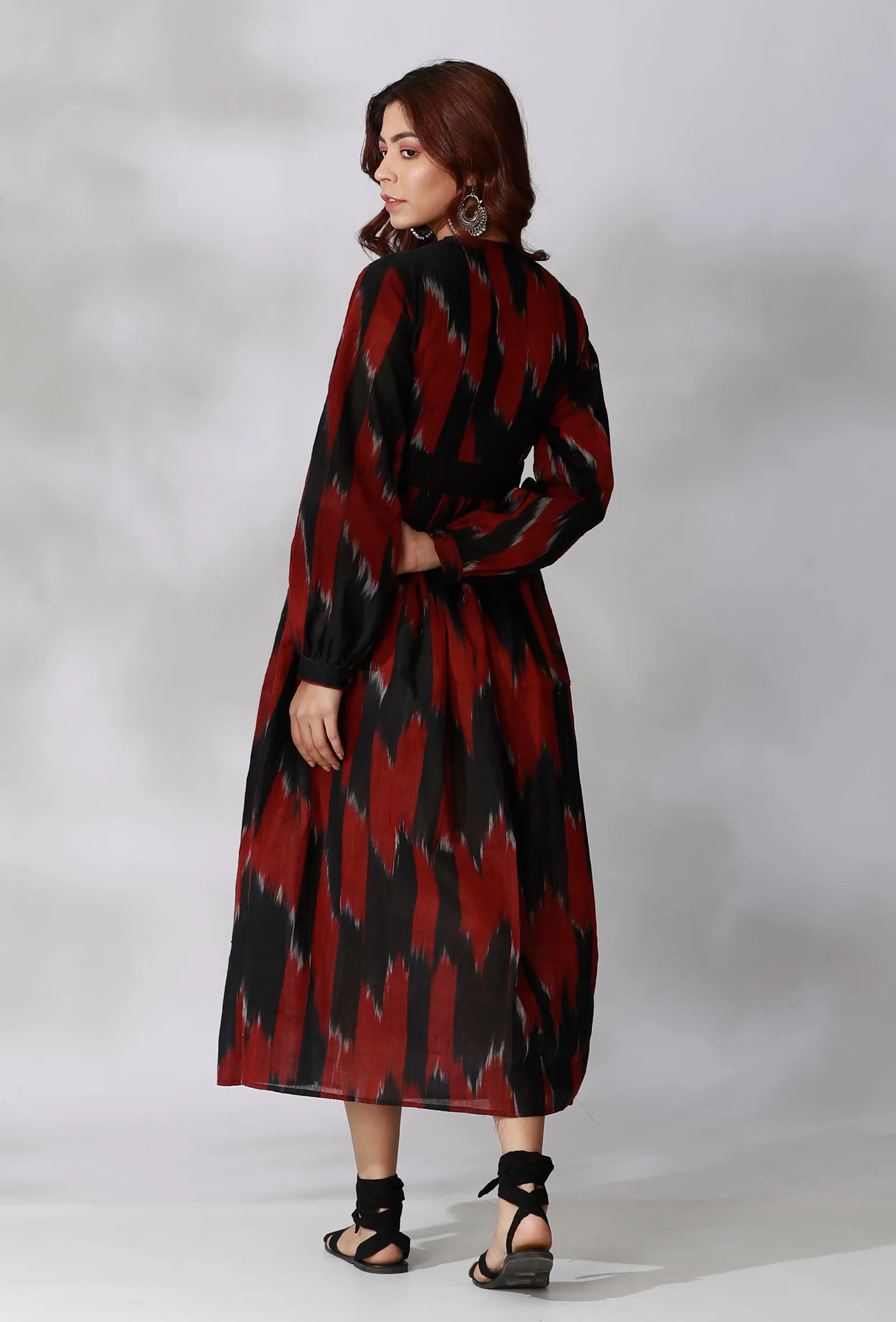 Black And Maroon Ikkat Dress