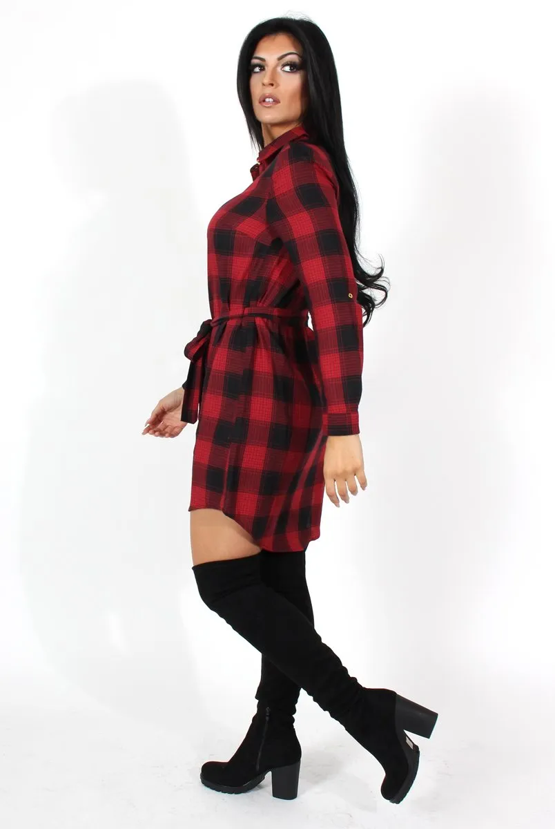 Darla Red And Black Checked Shirt Dress