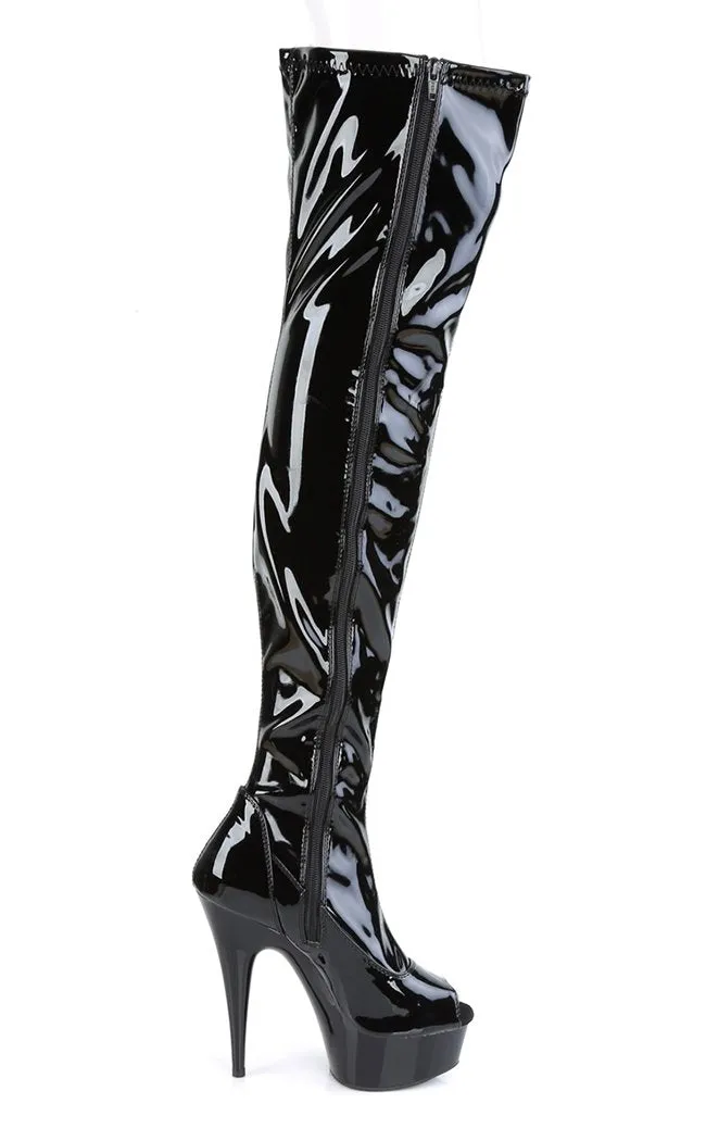 DELIGHT-3011 Black Patent Thigh High Boots