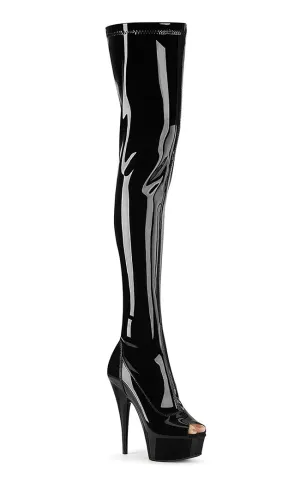 DELIGHT-3011 Black Patent Thigh High Boots