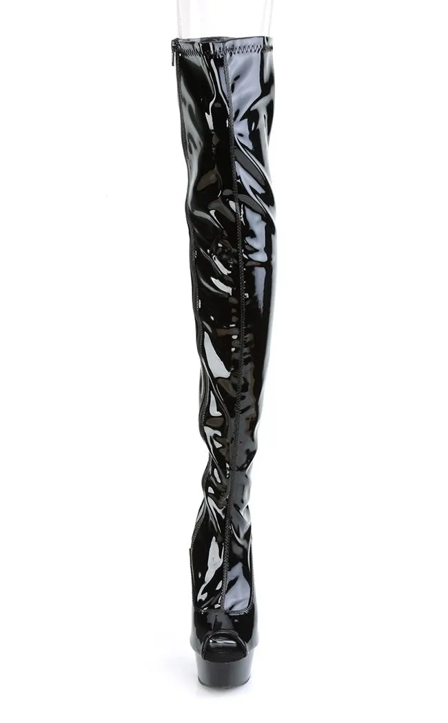 DELIGHT-3011 Black Patent Thigh High Boots