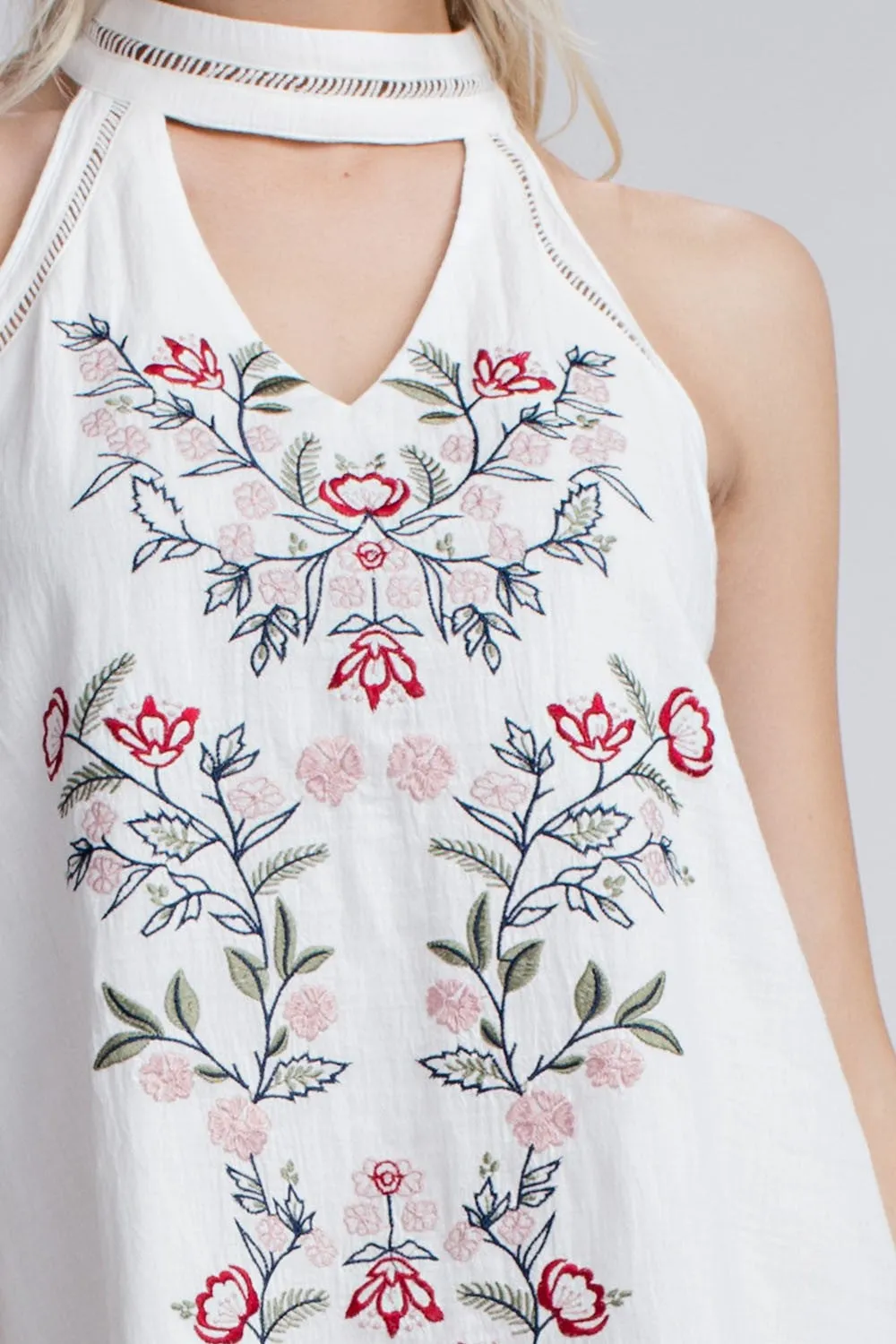 Embroidered Halter Mini Dress, Ivory