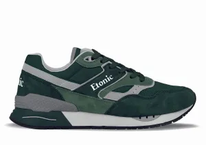 Etonic Stable Base sneakers in pine green mesh fabric and suede with multi-layer light grey leather inserts