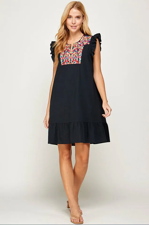 Floral Embroidered Ruffle Dress