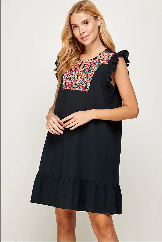 Floral Embroidered Ruffle Dress