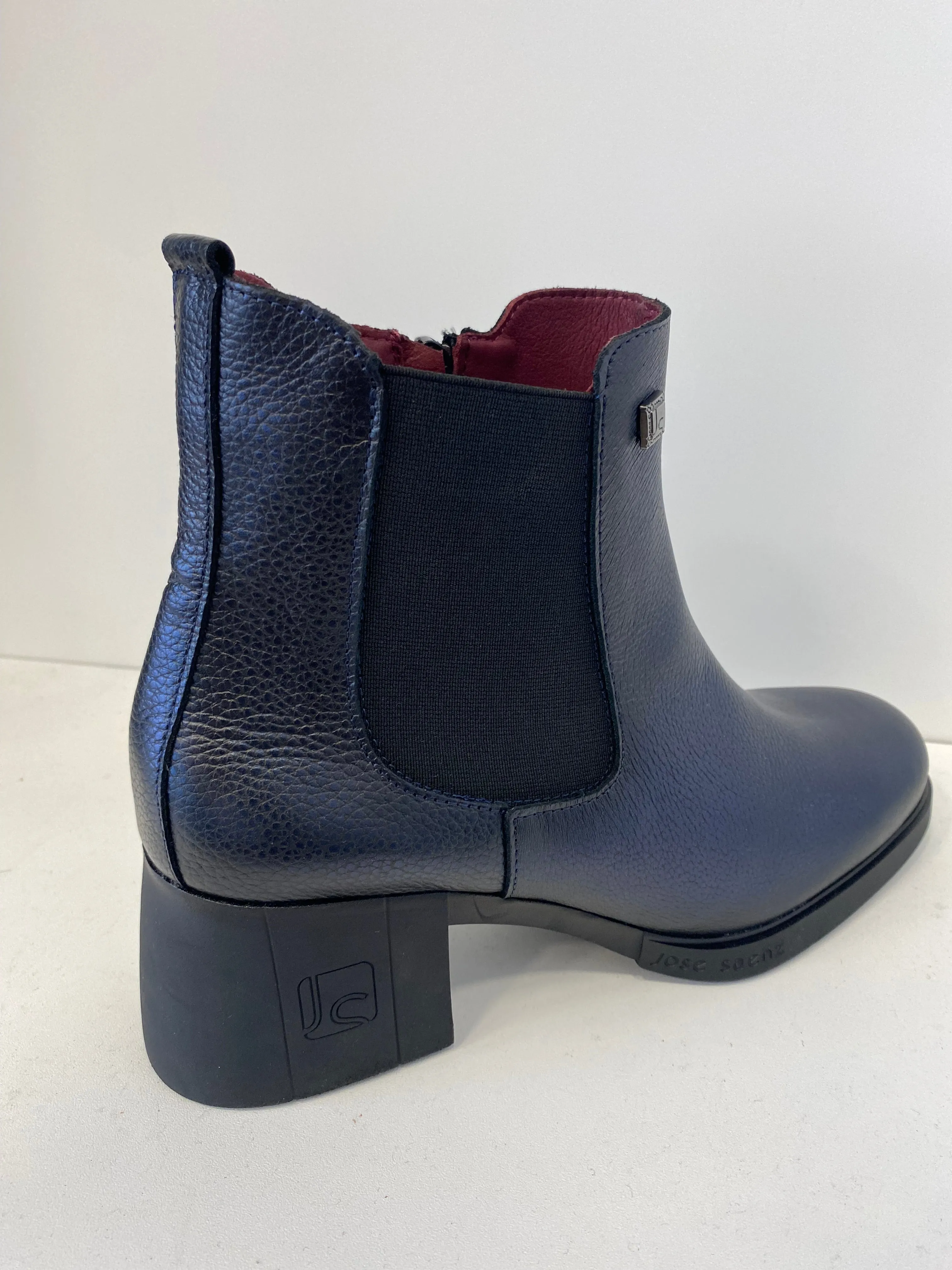 Jose Saenz Leather Navy Block Heel Ankle Boot