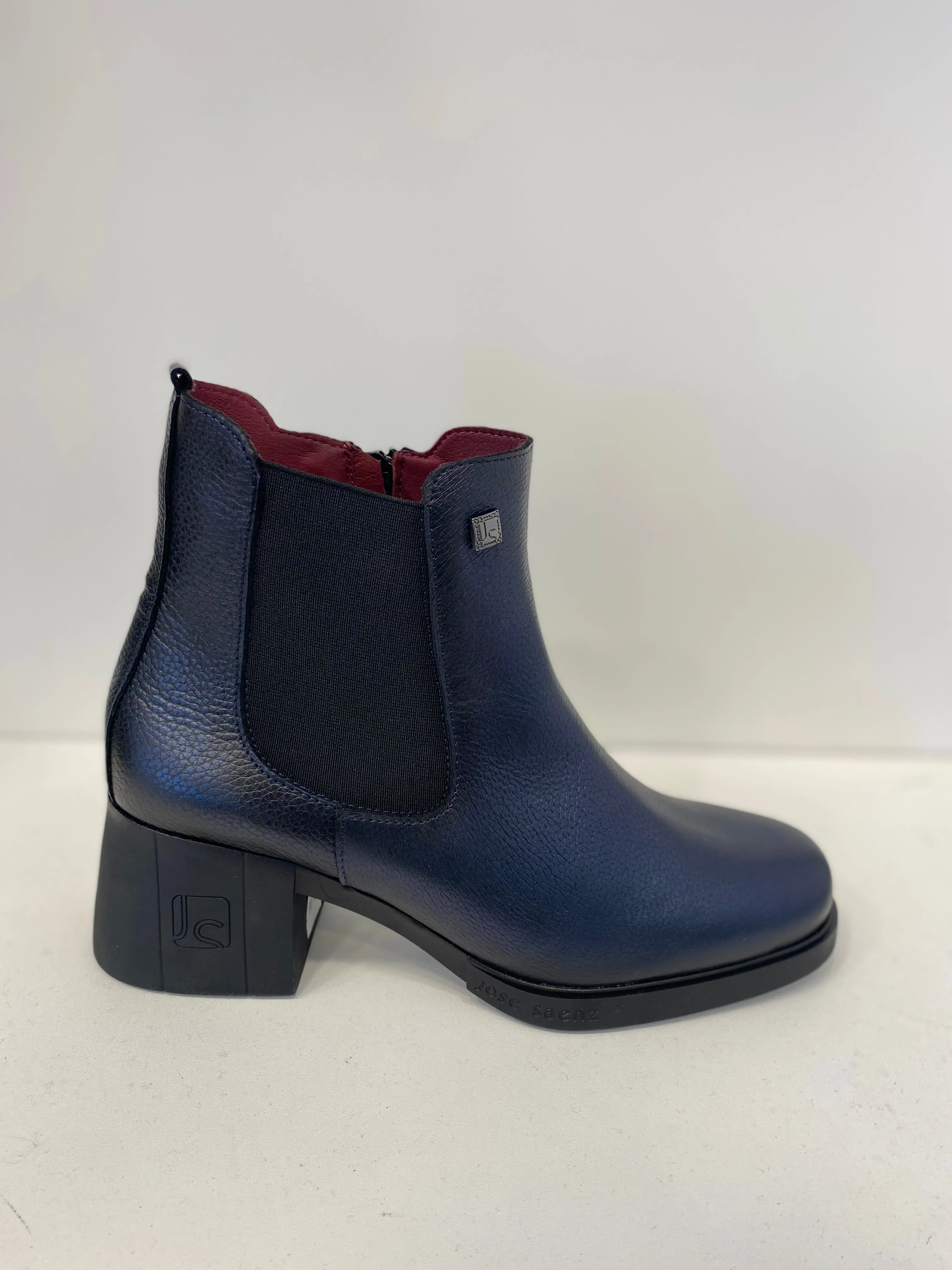 Jose Saenz Leather Navy Block Heel Ankle Boot