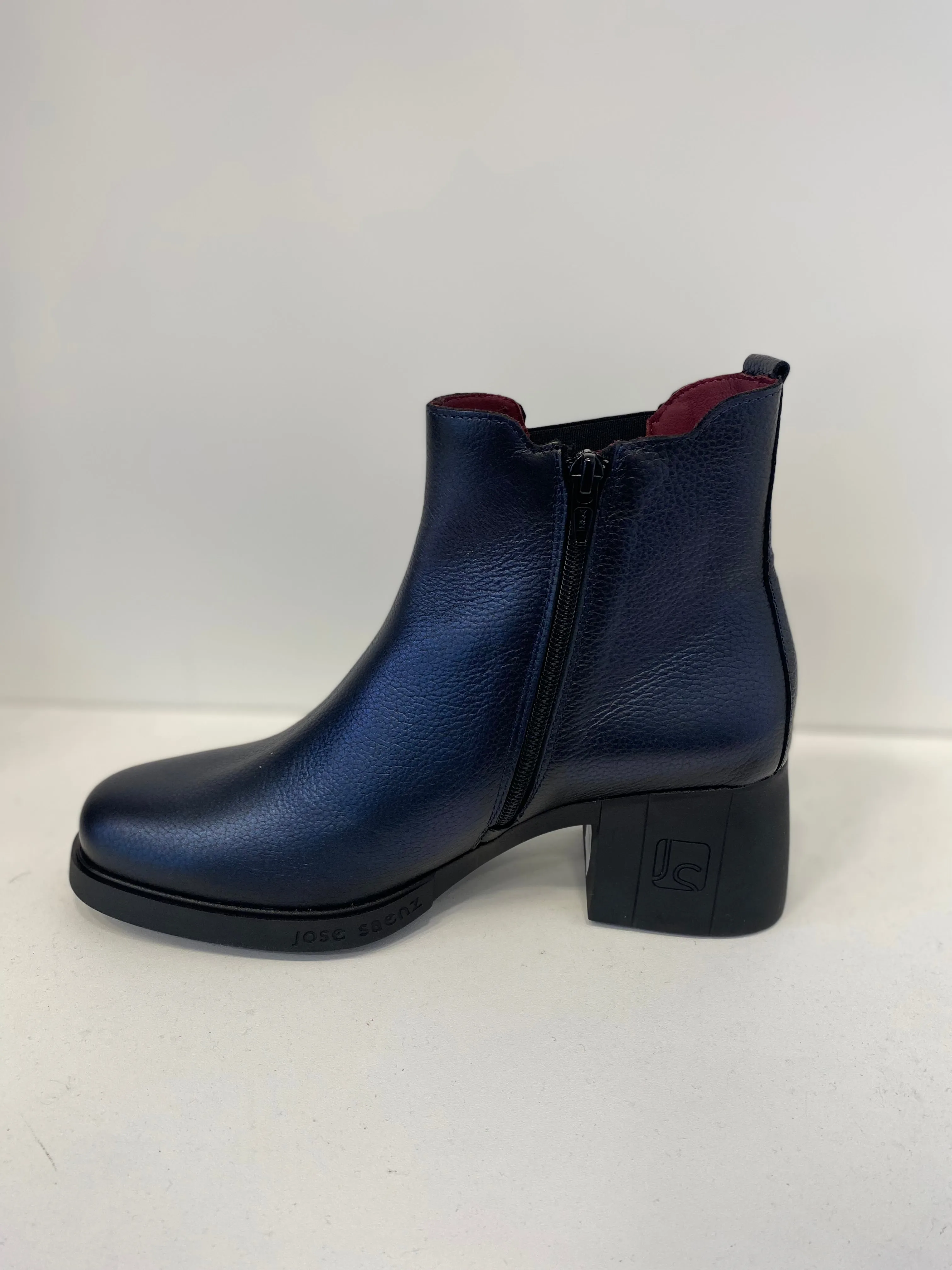 Jose Saenz Leather Navy Block Heel Ankle Boot