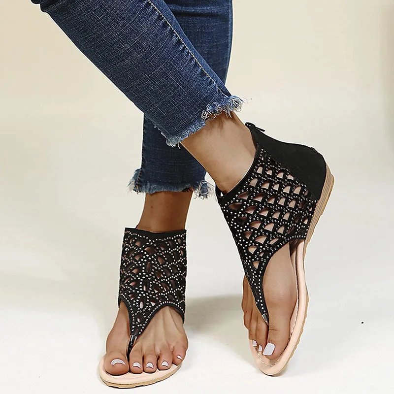 Ladies Gladiator Sandals Zipper Open Toe Womens Summer Flip Flop Roman Shoes