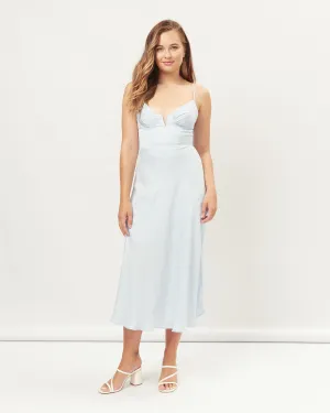 Lila Blue Sweetheart Plunge Midi Dress