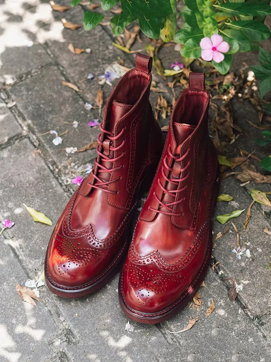 Men's Brogue Dress Boots Burgundy