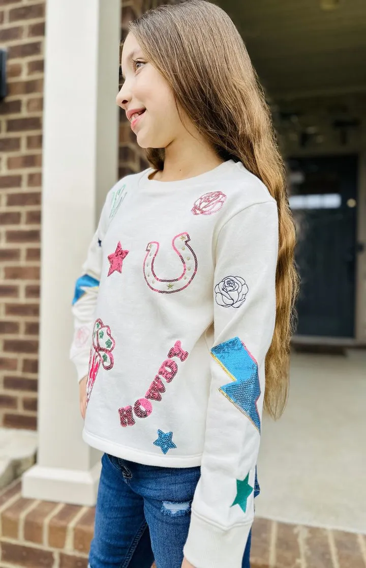 Paper Flower Howdy Sequin and Embroidery Western Icon Sweatshirt