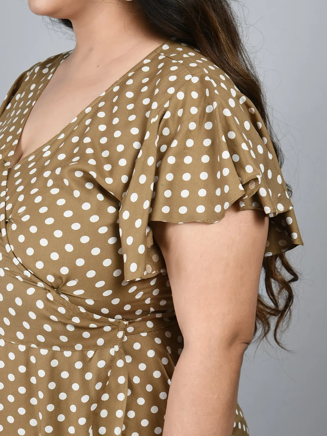 Plus Size Plus Size Beige Polka Dots Wrap Dress