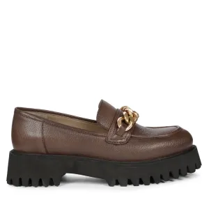 Saint Donna Gold Chain Embellished Brown Leather Moccasins