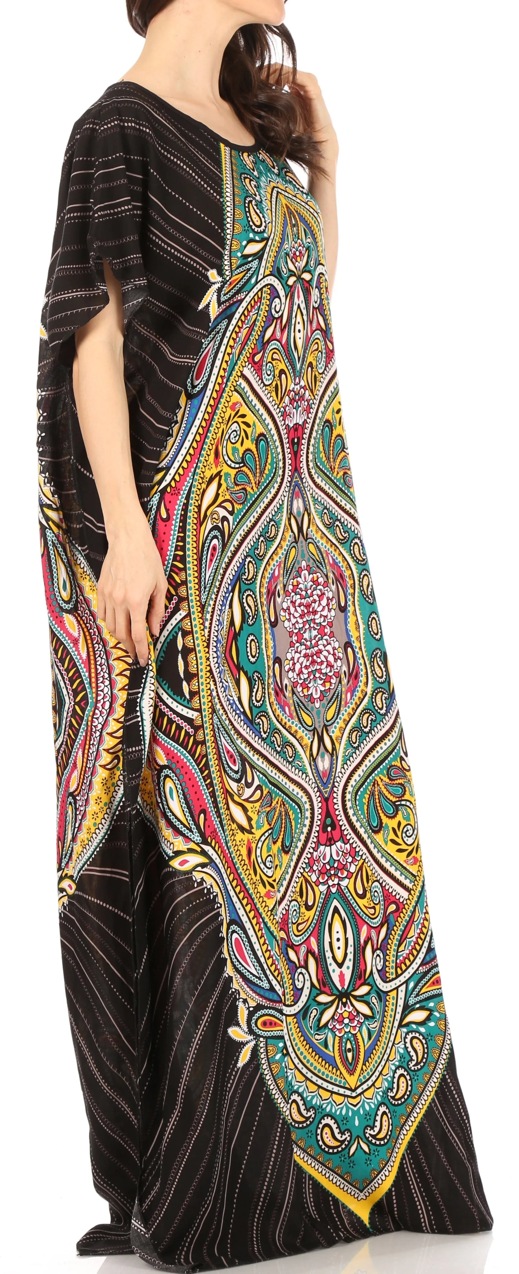 Sakkas Aggy Womens Dashiki African Print Caftan Dress Maxi Boho Hippie Colorful