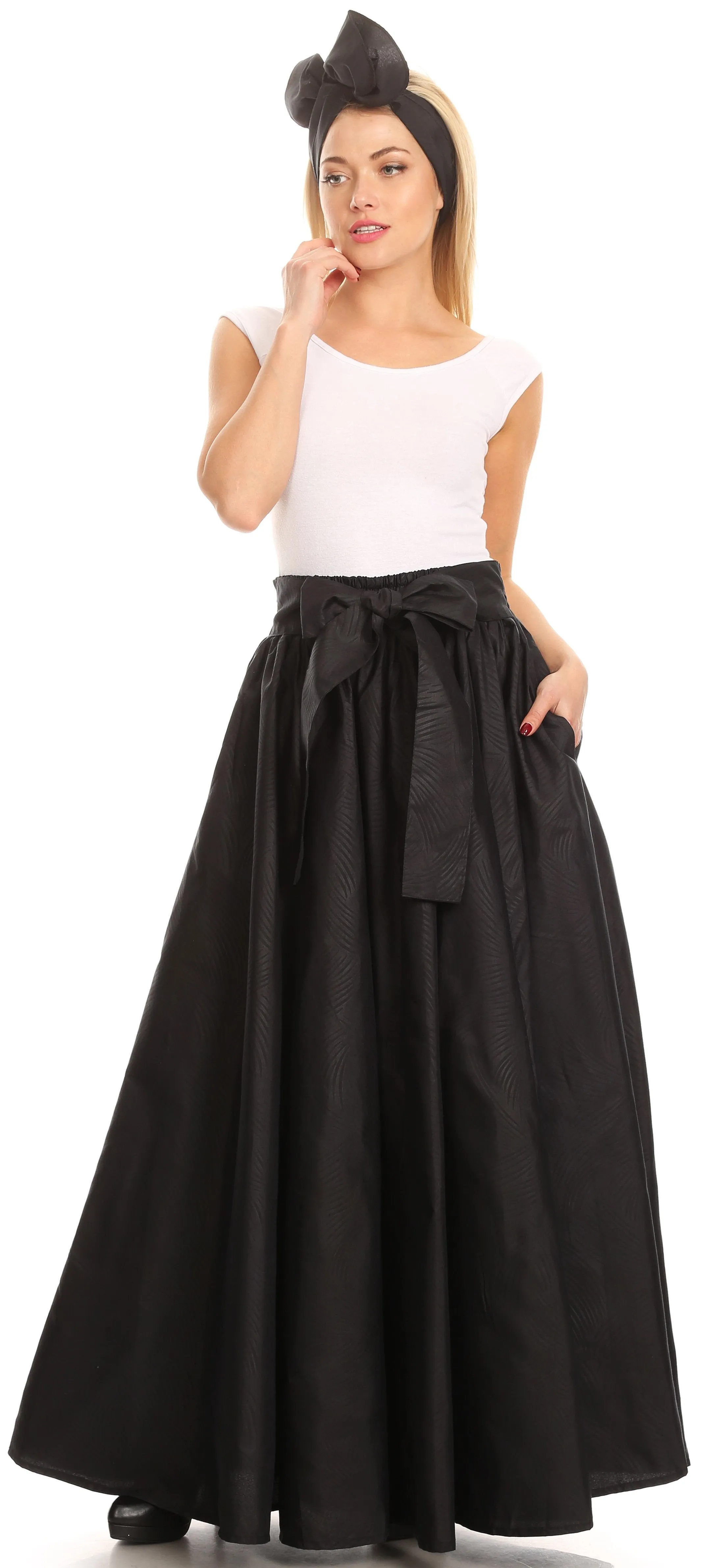 Sakkas Sauda Maxi Long Full Circle Wax Cotton Skirt Casual Gorgeous Basic Boho