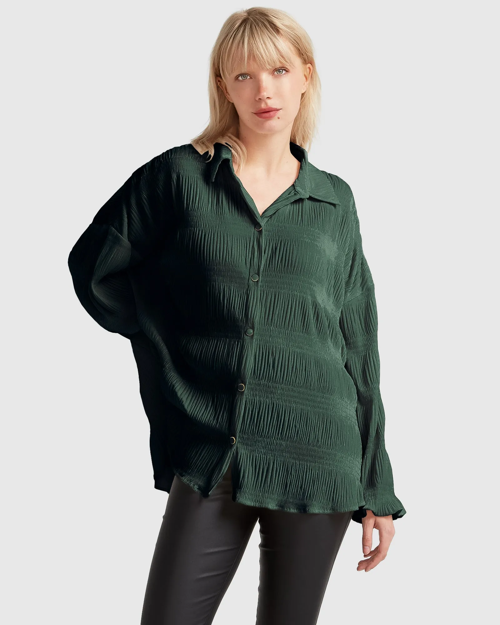 Serenade Velvet Plisse Shirt - Dark Teal