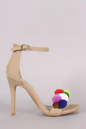 Shoe Republic LA Cluster Pom Pom Ankle Strap Heel