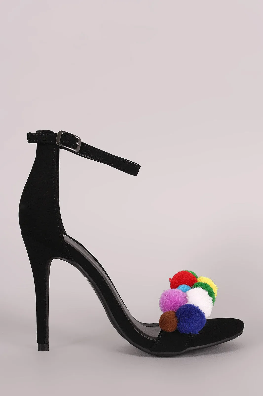 Shoe Republic LA Cluster Pom Pom Ankle Strap Heel