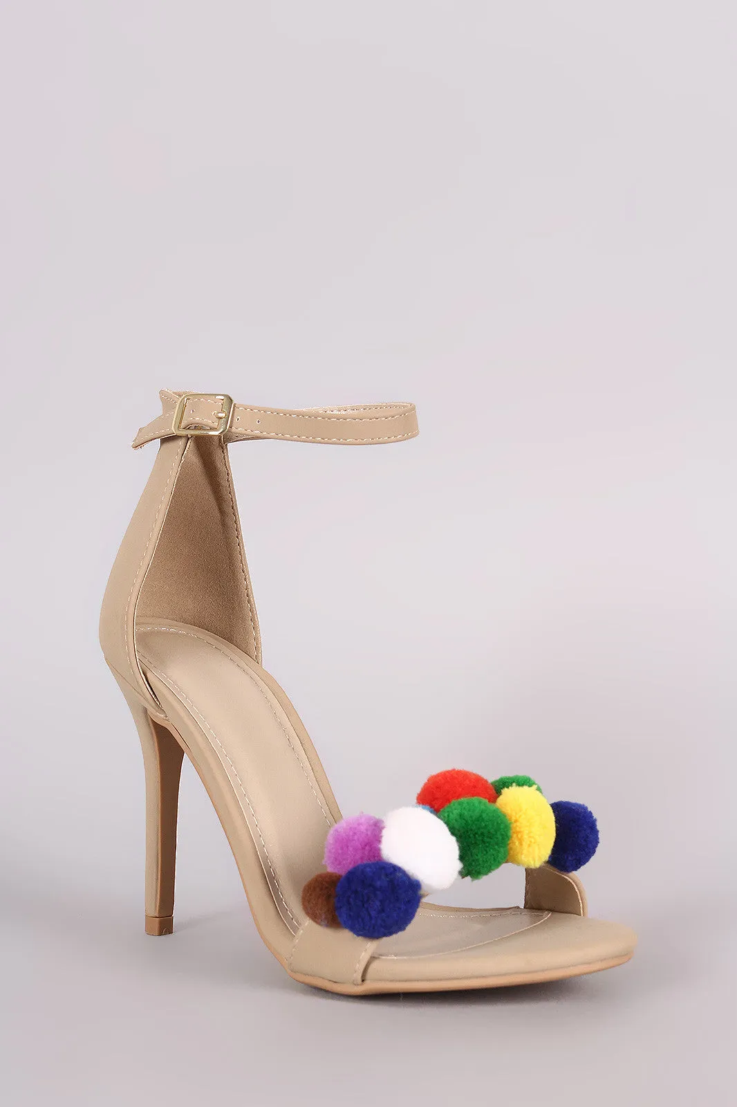 Shoe Republic LA Cluster Pom Pom Ankle Strap Heel