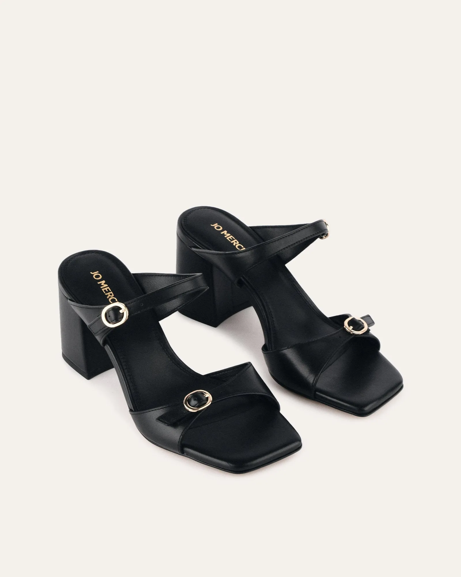 SPENCER MID HEEL SANDALS BLACK LEATHER