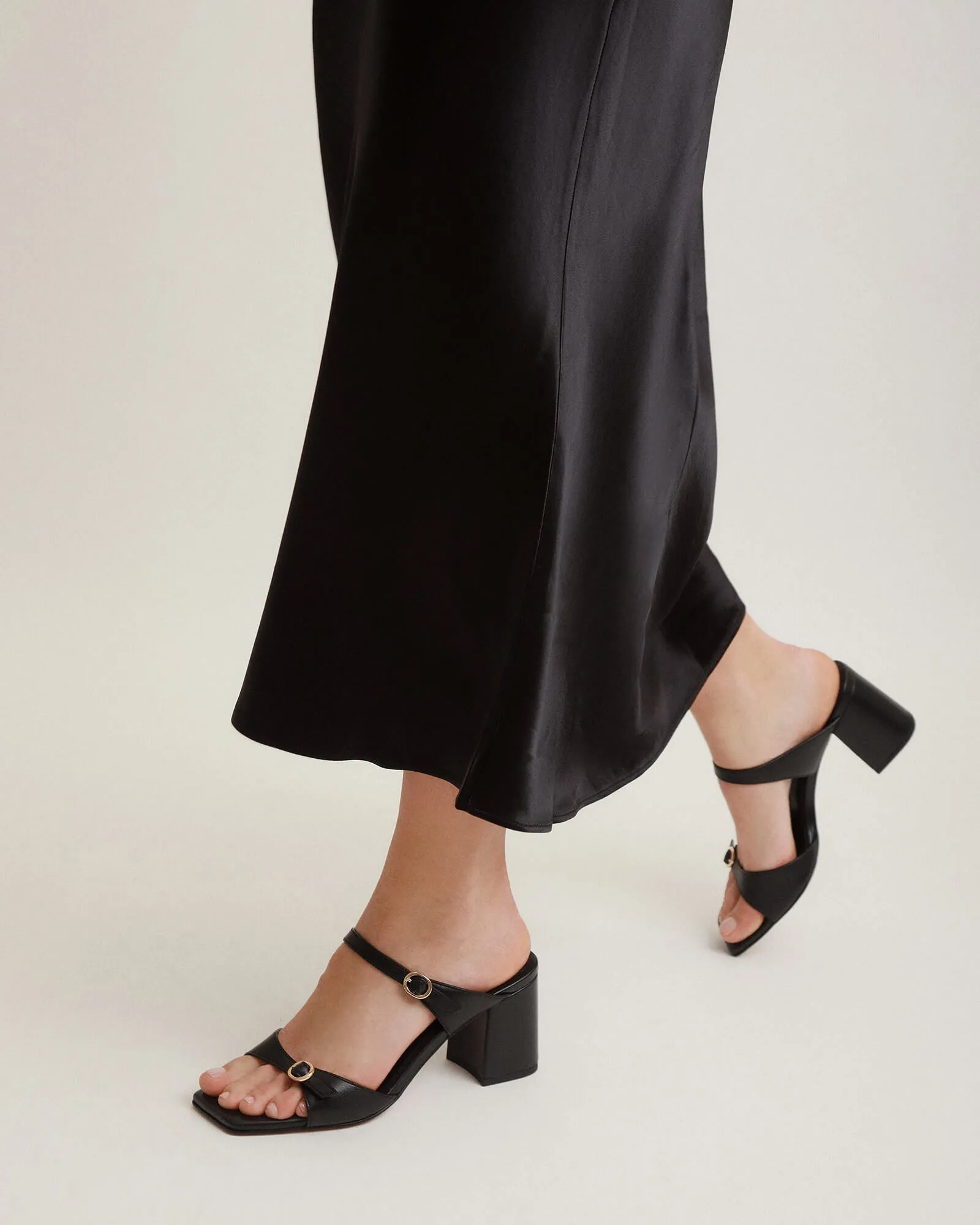 SPENCER MID HEEL SANDALS BLACK LEATHER