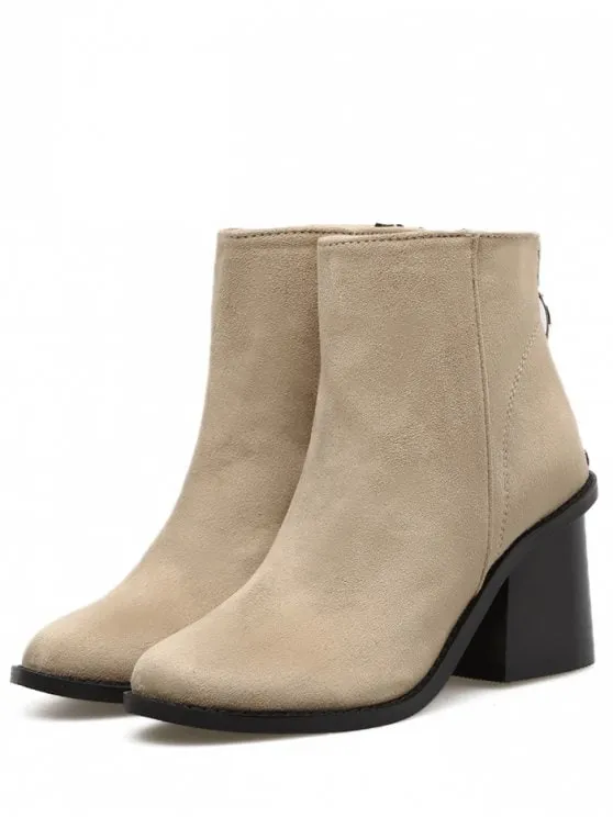 Trendy Faux Suede Block Heel Ankle Boots