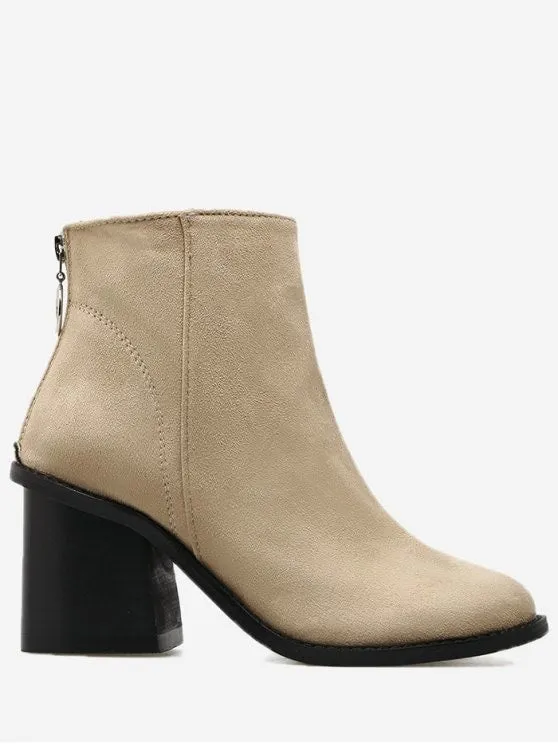 Trendy Faux Suede Block Heel Ankle Boots