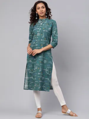 Women Green & White Printed Kurta