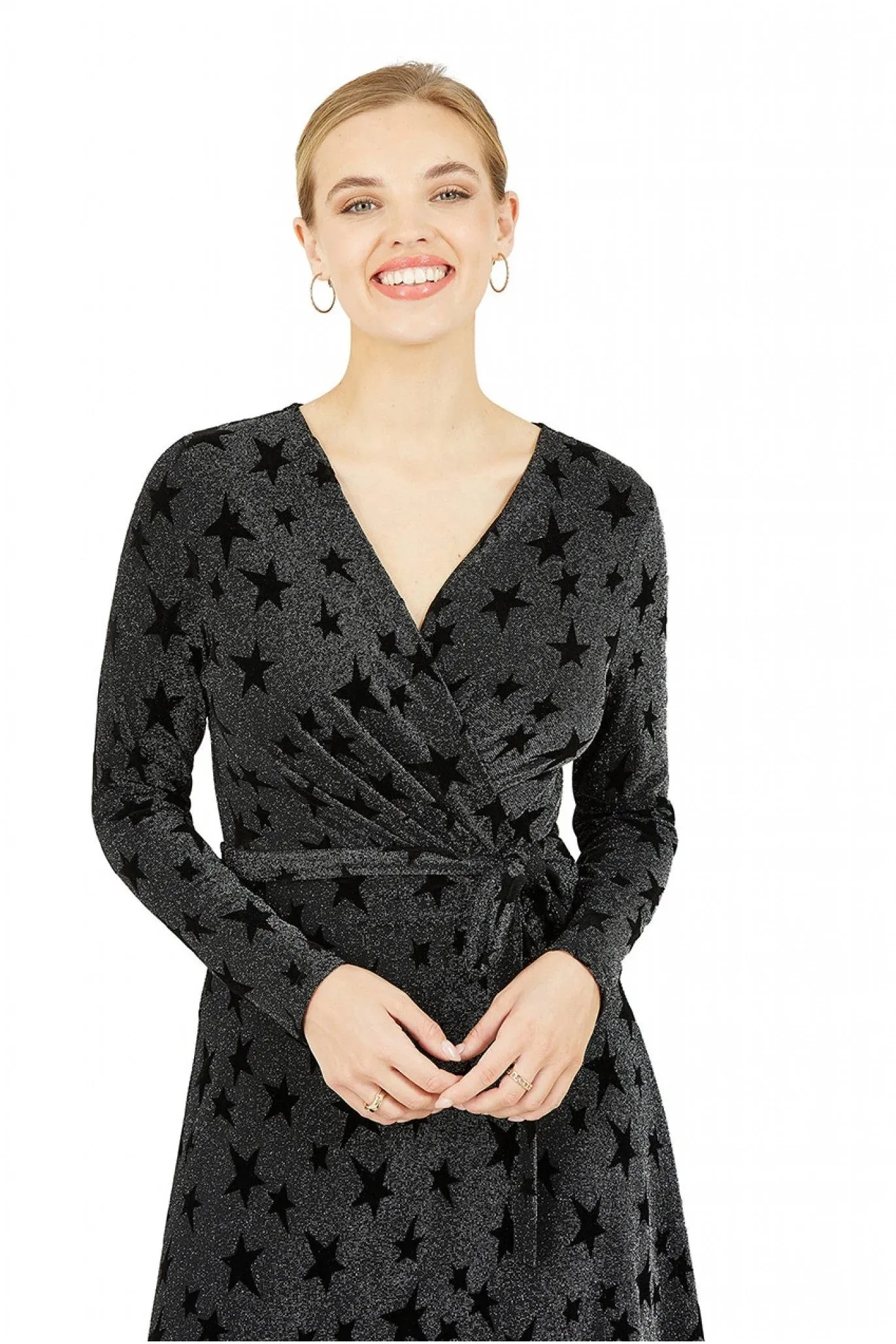 Yumi Black Glitter Star Wrap Dress